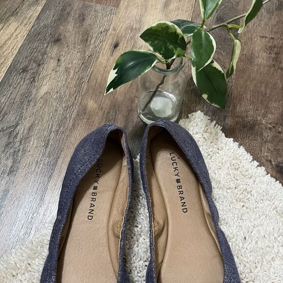 Lucky Brand Size 8 Metallic Blue Canvas Slip-On Emmie Ballet Flats - Picture 3 of 7